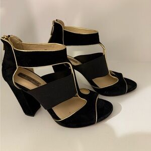 Karl Lagerfeld T Strap Rosalie Black Suede Heels